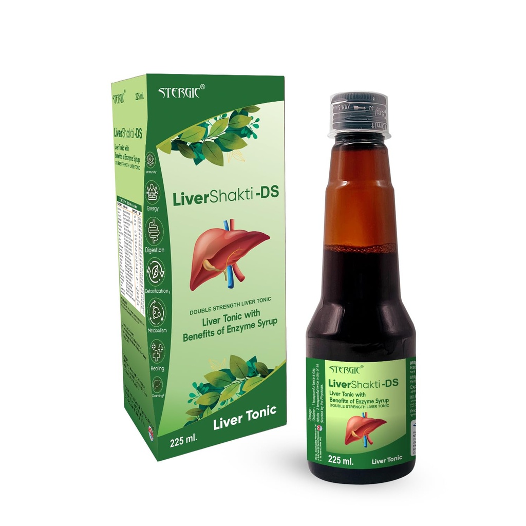 LiverShakti-DS Double Strength Liver Tonic with Enzyme Syrup | Ayurvedic Liver Care for Fatty Liver, Jaundice, Loss of Appetite & Liver Detox | 25+ Herbs incl. Bhumiamla, Kalmegh, Giloy, Punarnava, Kutki | 225ml
