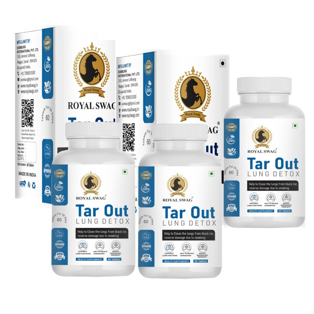 ROYAL SWAG Tar Out Lung Detox Tablets 60 Count Herbal Supplement for Respiratory Support with Natural Ingredients Vegetarian Capsules