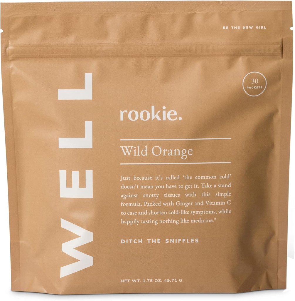 Rookie Wellness Well – Vegan 免疫支持包,含有1000毫克的维生素C,14毫克的维生素E,以及天然Citrus Flavor中的Ginger – 不含糖和填料(30种,野橙)