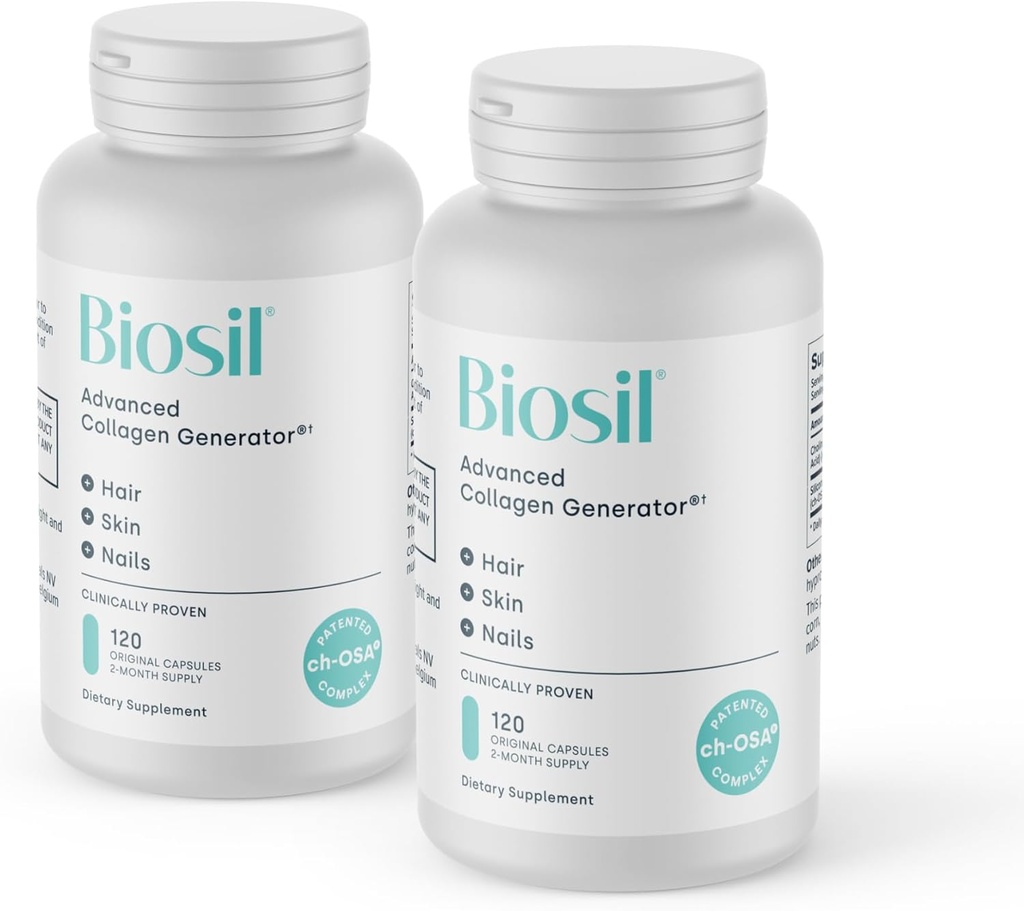 Biosil Collagen助推剂补充剂 - 120 原始卡普尔,包装 2 - 皮肤、毛发、钉子和联合体的专利 ch-OSA 激活器 - 支持自然生产 - 120天供应
