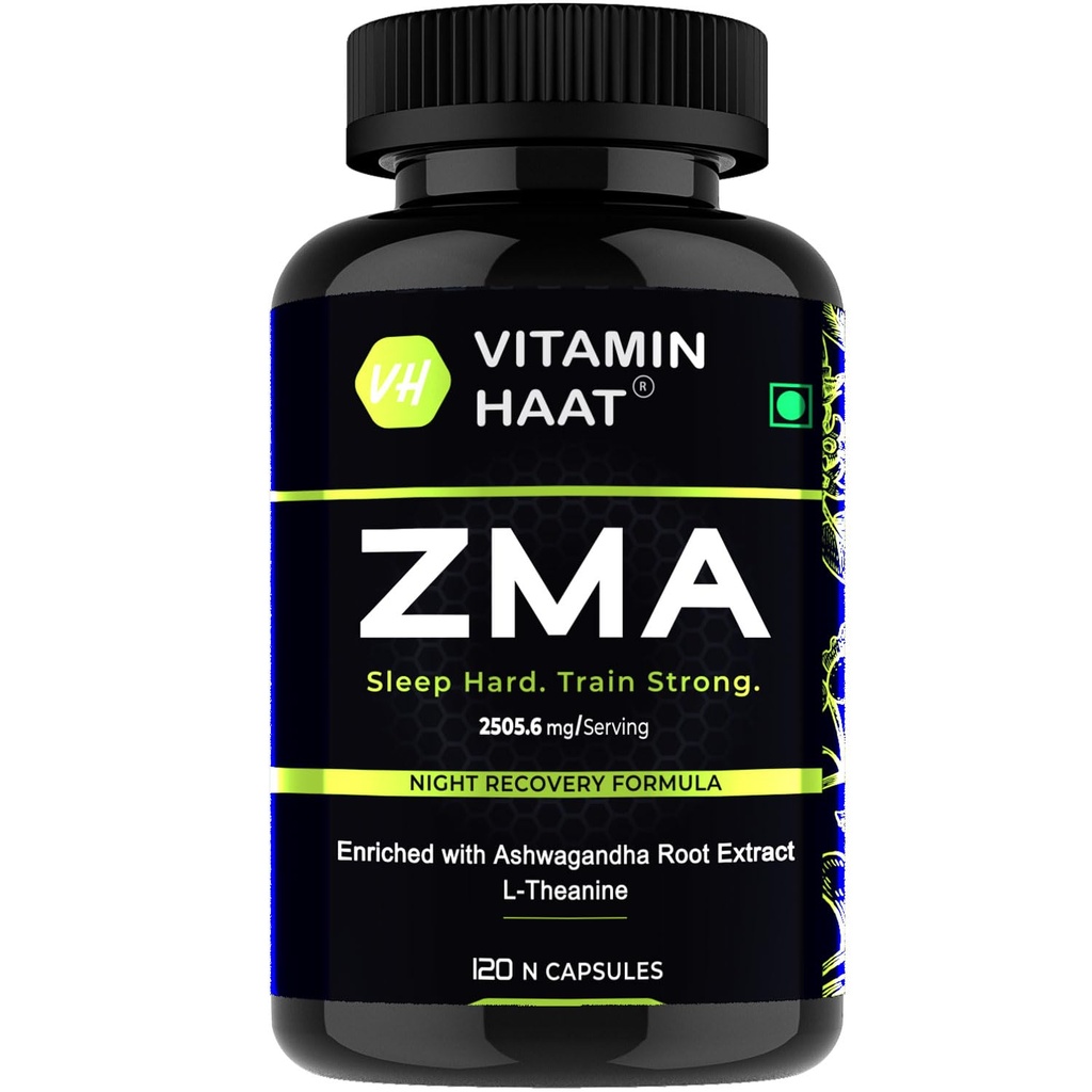 VitaminHaat ZMA and Zinc Supplement for Men | Zinc and Magnesium Supplements with Vitamin B6 | Ashwagandha, L-Theanine, Zinc Caps Supports Muscle Recovery and Sleep Quality (120 Capsules, Pack of 1)