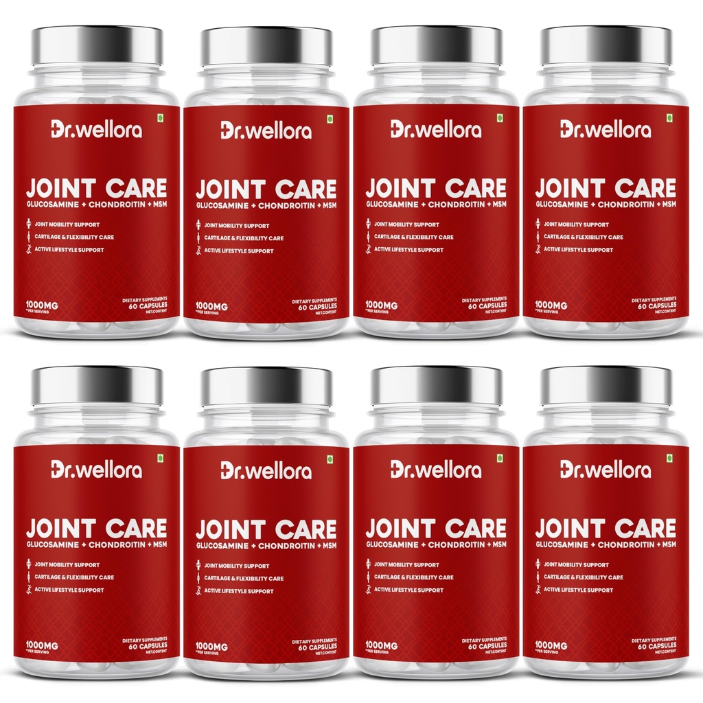DR WELLORA Joint Care Capsules with Glucosamine, Chondroitin & MSM | Joint Mobility, Cartilage & Flexibility Support | Herbal Joint Health Supplement for Men & Women | 480 Capsules