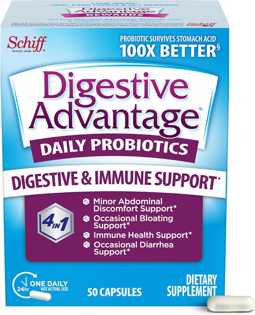 Digestive Advantage Probiotics for Digestive Health, Daily Probiotics for Women & Men, Supports Gut Health, Occasional Bloating & Diarrhea, Minor Abdominal Discomfort, & Immune Support, 50ct Capsules
