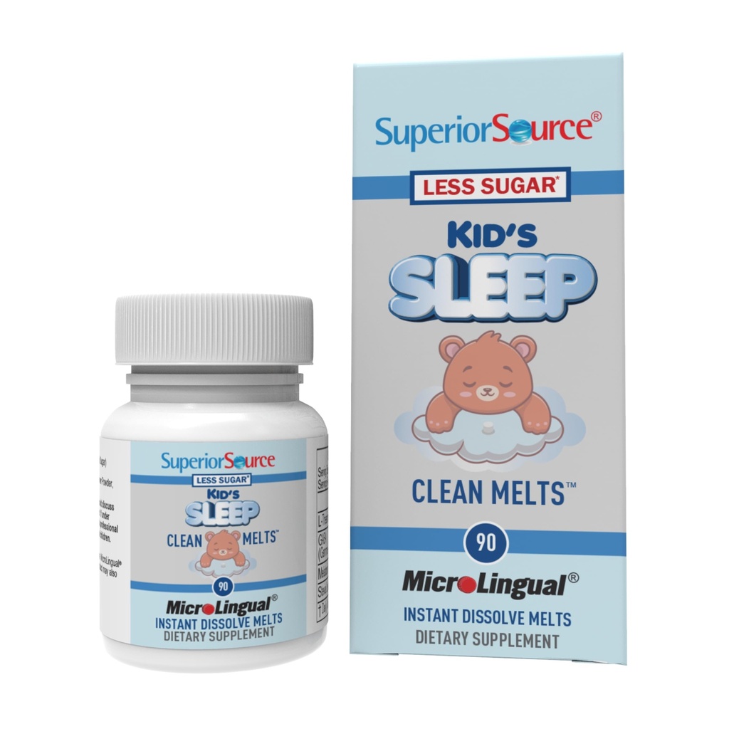 Superior Source Kid's Sleep Clean Melts - Premium Sleep Supplement for Children - Contains Melatonin, L-Theanine & GABA - Less Sugar - Non-GMO, Gluten-Free - 90 MicroLingual Instant-Dissolve Melts