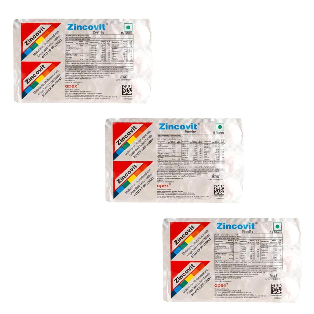 NP- ZINCOVIT Multivitamin Tablet with Vitamin C, Vegetarian, 15 Tablets, Pack of 3 Strips
