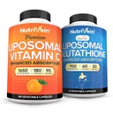 Nutrivein Premium Liposomal Vitamin C 1650mg & Liposomal Glutathione Bundle - High Absorption Ascorbic Acid Plus Master Antioxidant & Liver Cleanse - Non-GMO, Vegan/Vegetarian - 180 + 60 Capsules