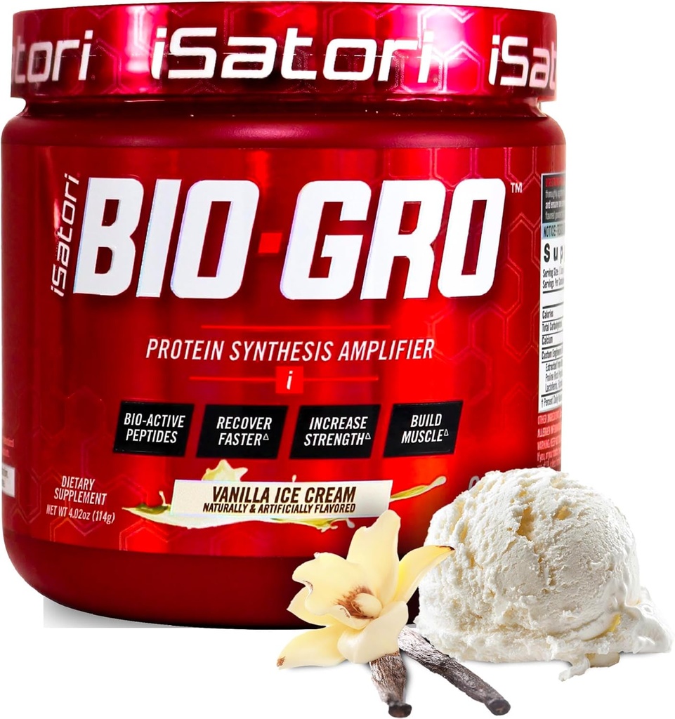 iSatori BIO- GRO protein Syntéza zesilovač, pro svalovou obnovu & růst, Vylepšený stimulant Free-Workout & Colostrum dodatek s Bio- Aktivní Peptides- Vanilla Ice Cream (60 Služeb)