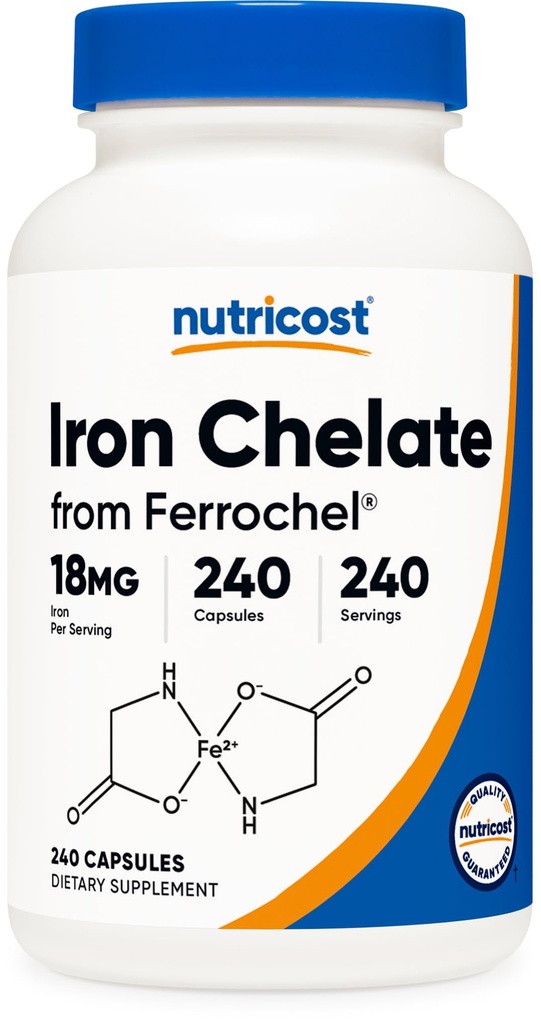 Nutricost Chelated Iron (from Ferrochel) 18mg, 240 Capsules - Gluten Free, Non GMO Iron Chelate Supplement