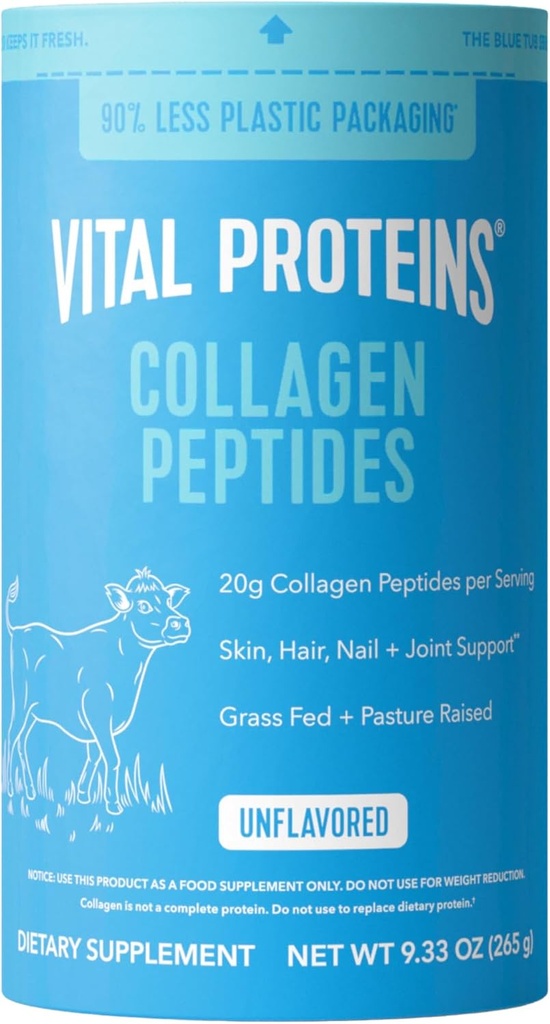 Vital Proteins Collagen Peptides Powder - Stöder hår, nagel, hud, ben och gemensam hälsa, osmakad, Collagen Protein 9.33 OZ