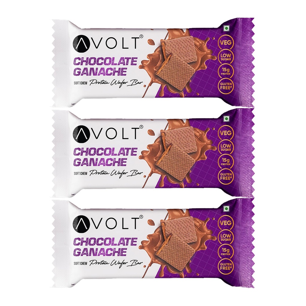 Avolt Chocolate Ganache Protein Bars with 15g Protein | Pack of 3 x 50g each | High Energy Wafer Bars, No Added Sugar, Guilt-Free Indulgence for Healthy Snacking, Tasty and Crunchy Bar
