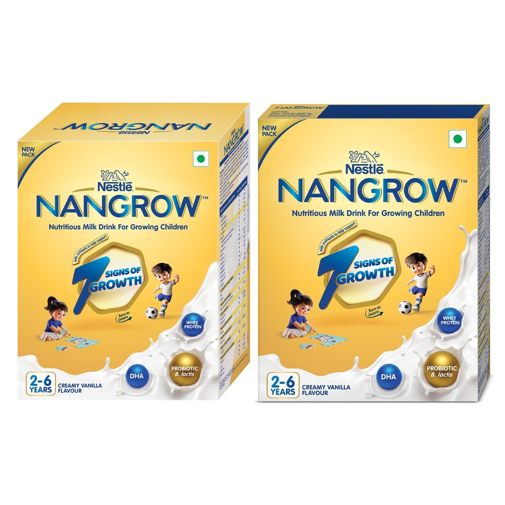 Nangrow | Nutritious Milk Drink Powder For Growing Children Toddler Aged 2-6 Years | Zero Sucrose |Contains DHA| Rich In Protein & Vital Nutrients | Creamy Vanilla Flavor,400g & 800g, Bag-In-Box Pack
