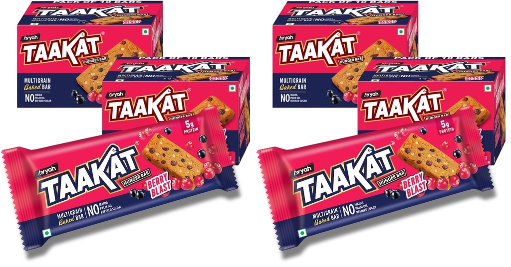 Taakat Hunger Bar - Berry Blast: Pack of 20 X 2 | Multigrain Baked Bar| Cranberry & Black Currant | NO - Maida, Palm Oil and Refined Sugar