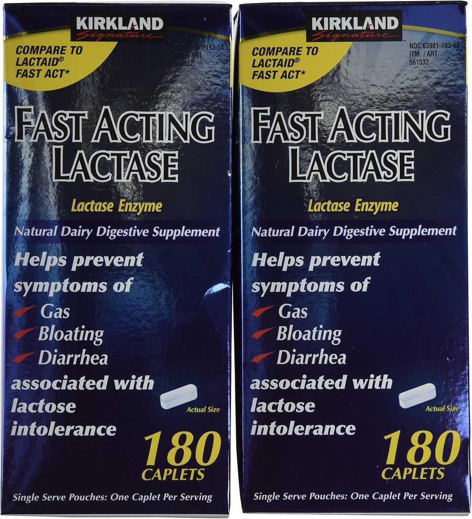 קירקלנד חותמת Fast Acting Lactase, (2 Pack), 360 Ct Caplets