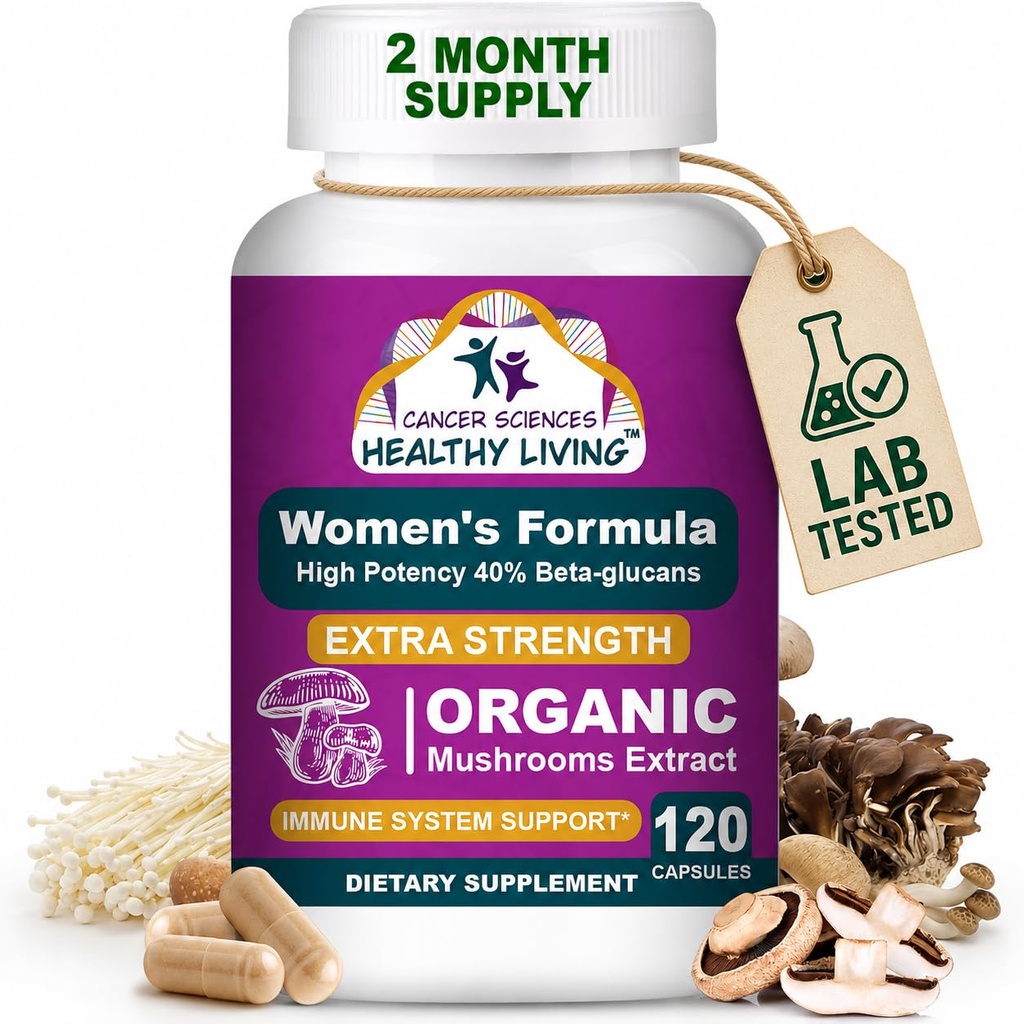 Women’s Vitality For Daily Wellness - Organic Mushroom Extract Supplement - Hormonal & Immune Support Multivitamins - 1,500mg Non-GMO Wellness Mushroom Complex with 40% Beta-Glucans,120 Capsules