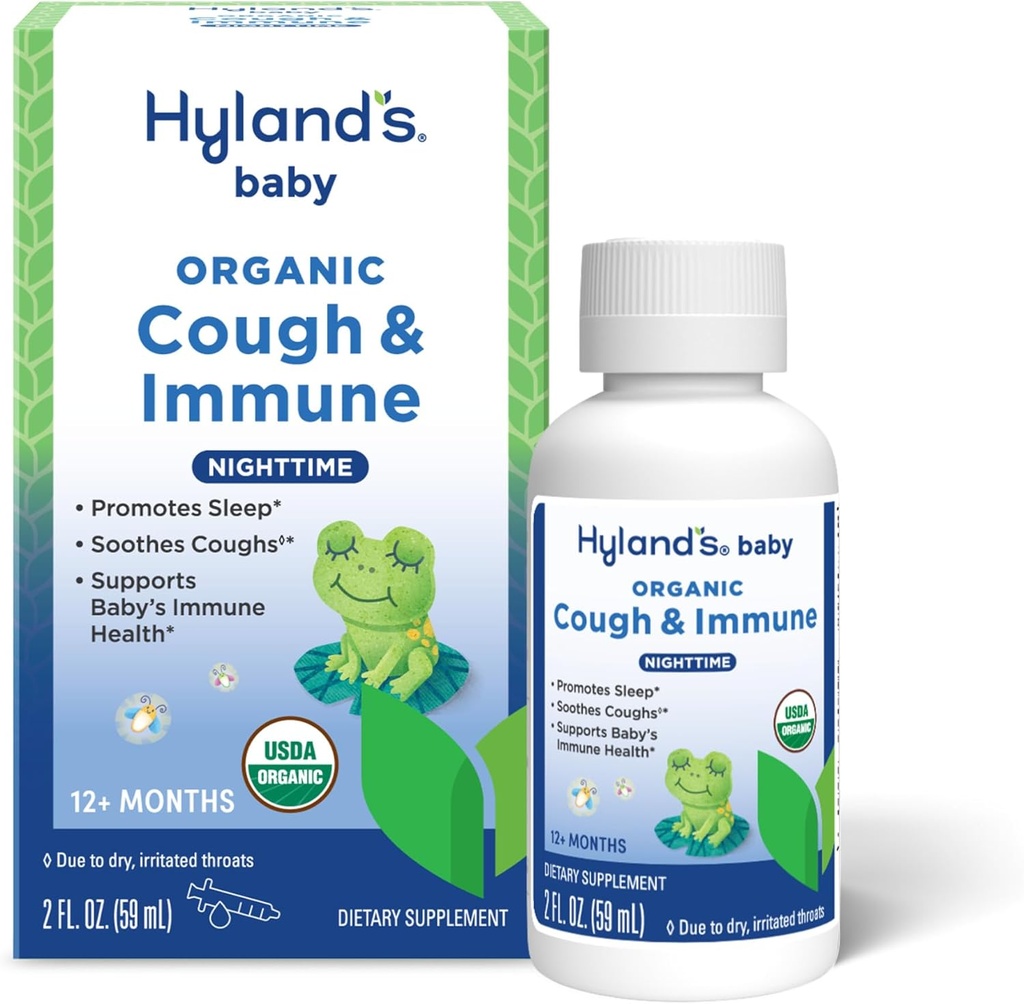 Hyland's Baby Biologische Hoest Siroop en Immune Ondersteuning met Agave, Vlierbes en Granaatappel, Soothes Cough, en Ondersteunt Immuniteit, Nacht, 2 Fl. Oz.