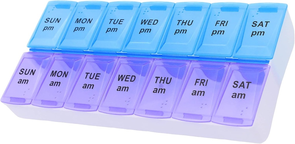 7 Day Weekly AM PM Pill organizētājs, ShysTech Large Pill Case Pill kaste tabletēm vitamīnu piedevas zāles (Purple/Blue)