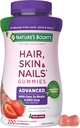 Nature’s Bounty Optimal Solutions Advanced Hair, Skin and Nails Pectin Gummies, 2x Biotin Per Serving, No Stick Gummy, Vegetarische Formel, Erdbeer Flavor, 200 ct, 100 Total Servings