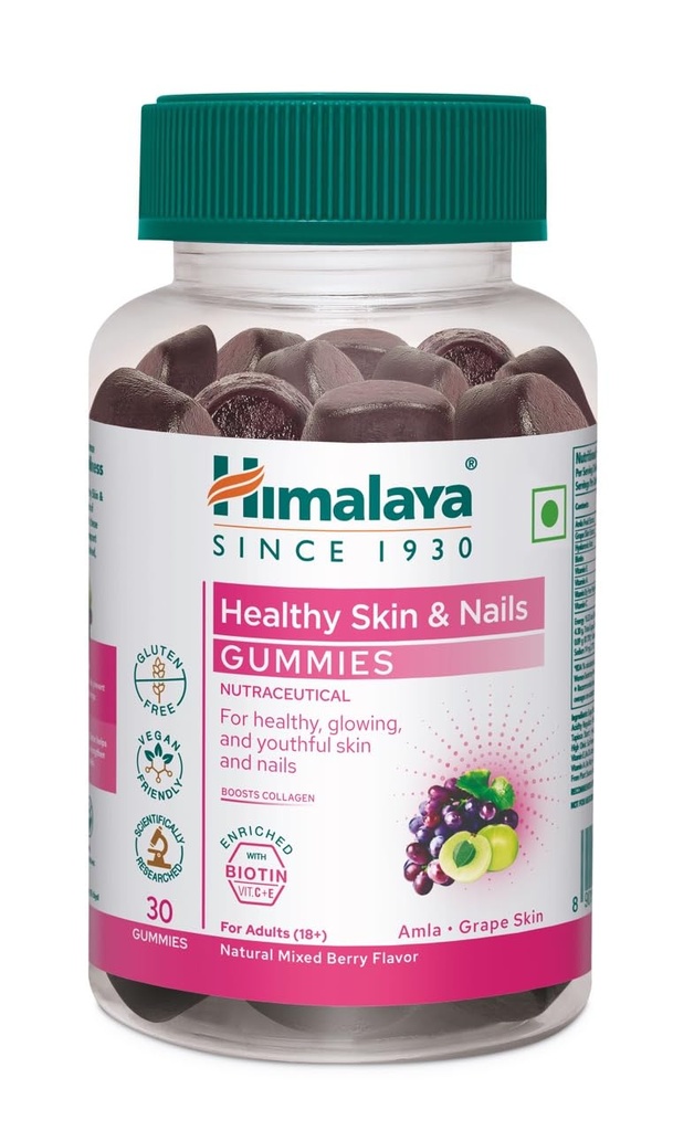 Himalaya Skin & Nail Health Gummies | Pack of 30 | For Healthy, Glowing, Youthful Skin & Nails | With 5 essential Vitamins|Gelatin-free Fruit based Gummies | 100% Vegetarian