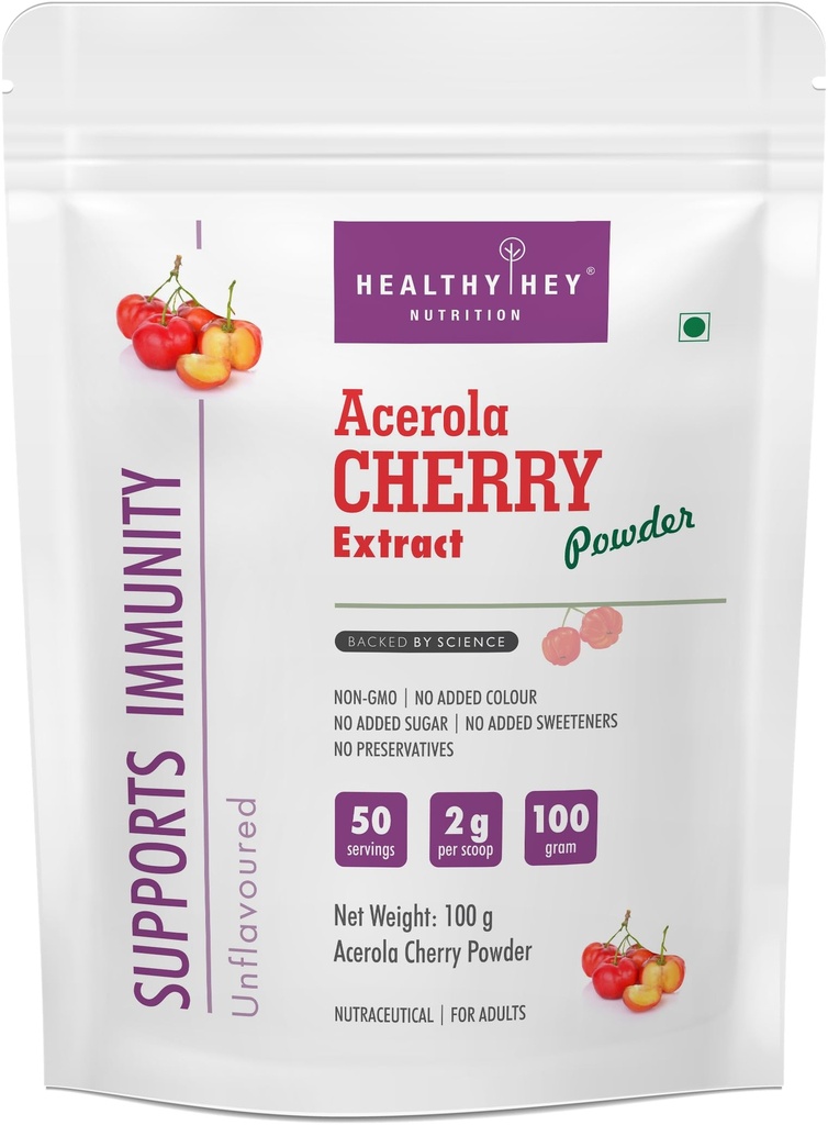 HealthyHey Nutrition Acerola Cherry Extract Powder - Support Immunity - 100gm Powder (Unflavoured)