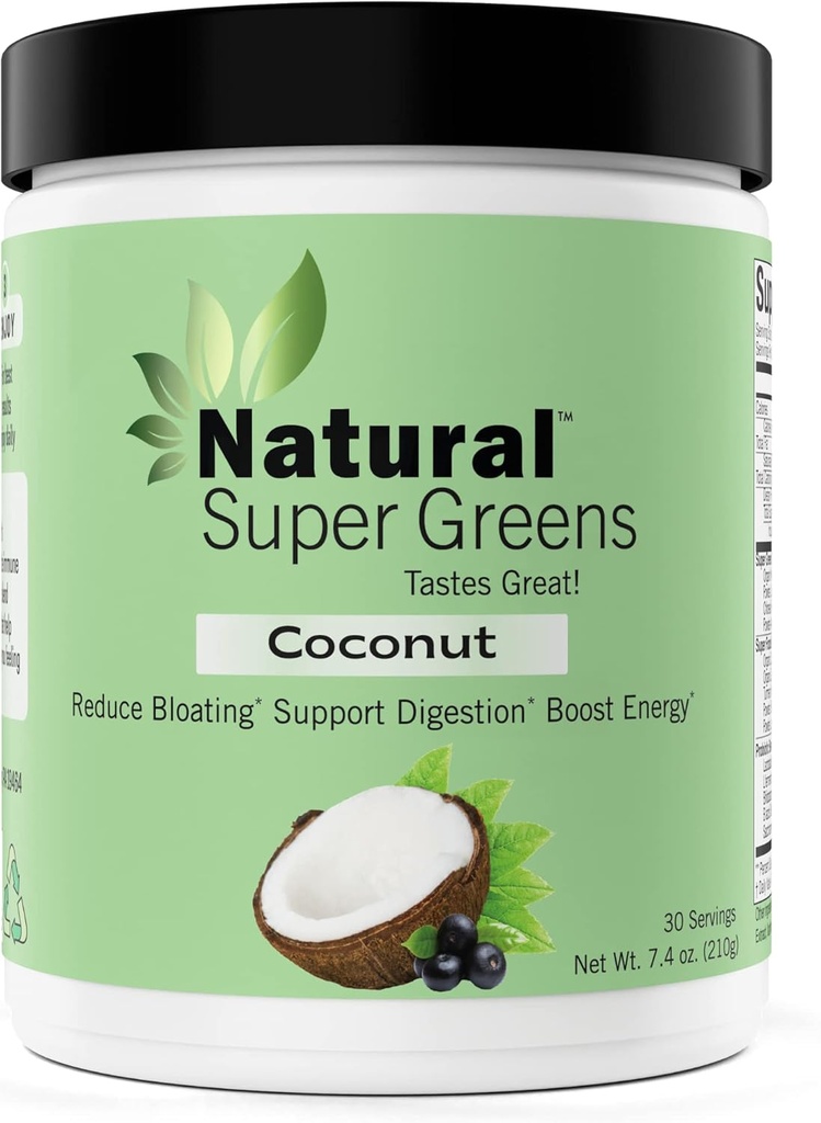 Natural Super Greens Powder Orgánica Subvenciones verdes sometidas Gran Tasting Fruits and Vegetables Jugo &amp; Smoothie Mix tolera Probiotics & Digestive Enzymes sometida Green Superfood Spirulina & Clorella (Coconut)