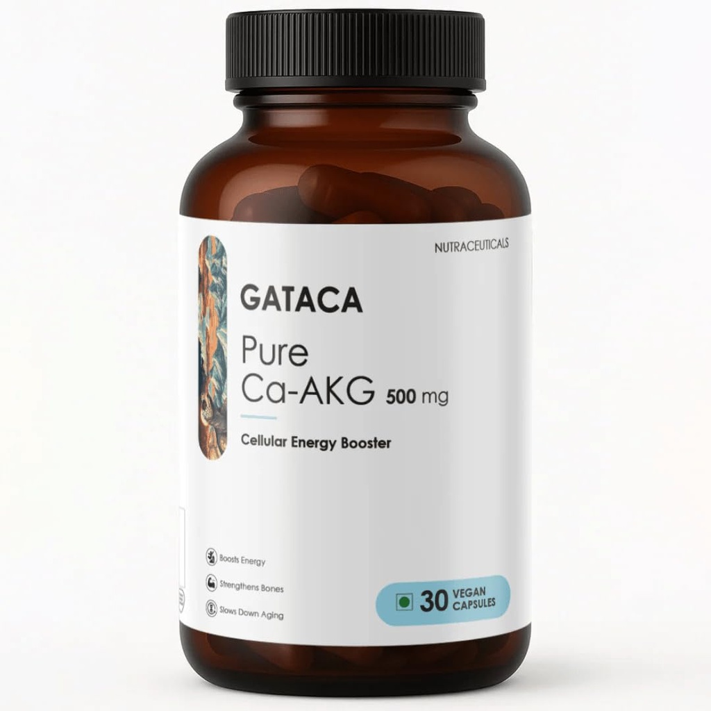 GATACA Pure Ca-AKG 500 mg Capsules for Cellular Energy & Healthy Aging | Calcium Alpha Ketoglutarate Supplement | Supports Mitochondrial Energy, Longevity & Vitality | 30 Vegan Capsules