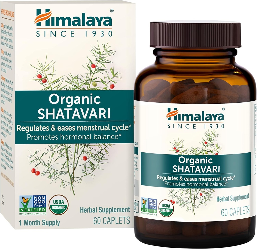 Himalaya Organic Shatavari - fremmer hormonbalanse for kvinner og Menstruell Cramp Relief - USDA Organic, Vegan, Glutenfri, 1300 mg, 60 Caplets
