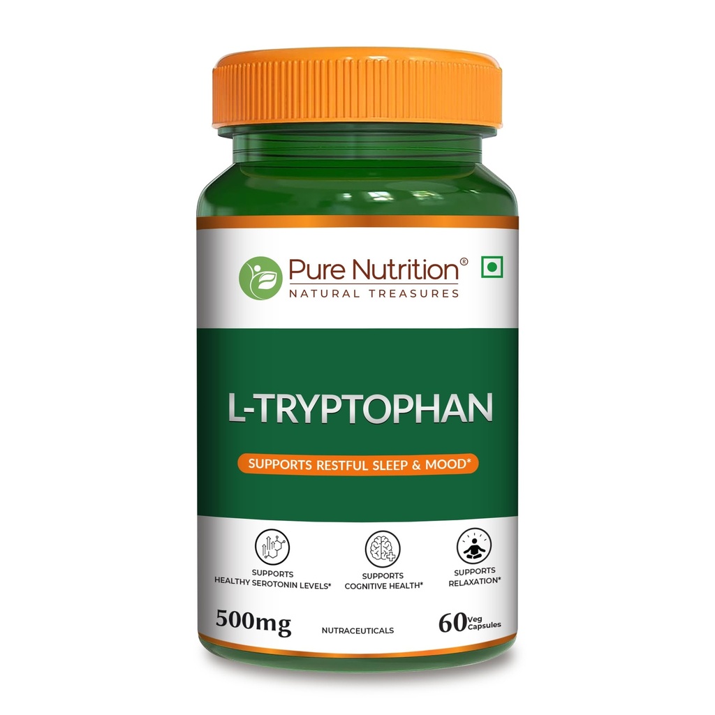Pure Nutrition L-Tryptophan 500mg, 60 Veg Capsules | Supports Relaxation, Stress Relief, Sleep Quality & Mood Balance | Natural Amino Acid Supplement