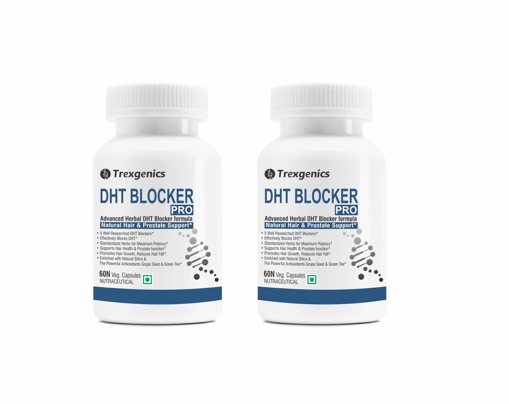 Trexgenics DHT BLOCKER PRO formula with standardized herbs Hair Fall, Prostate Health Support VEGAN & NON-GMO (60 Veg. Capsules) (Pack of 2)