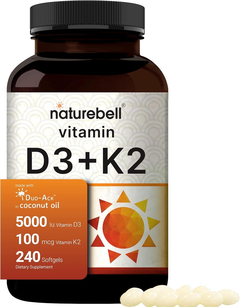 NatureBell D3-vitamin 5000 NE + K2 100 mcg, 240 Softsvels, 124; Napi 2- in- 1 Forma Virgin Coffee Oil