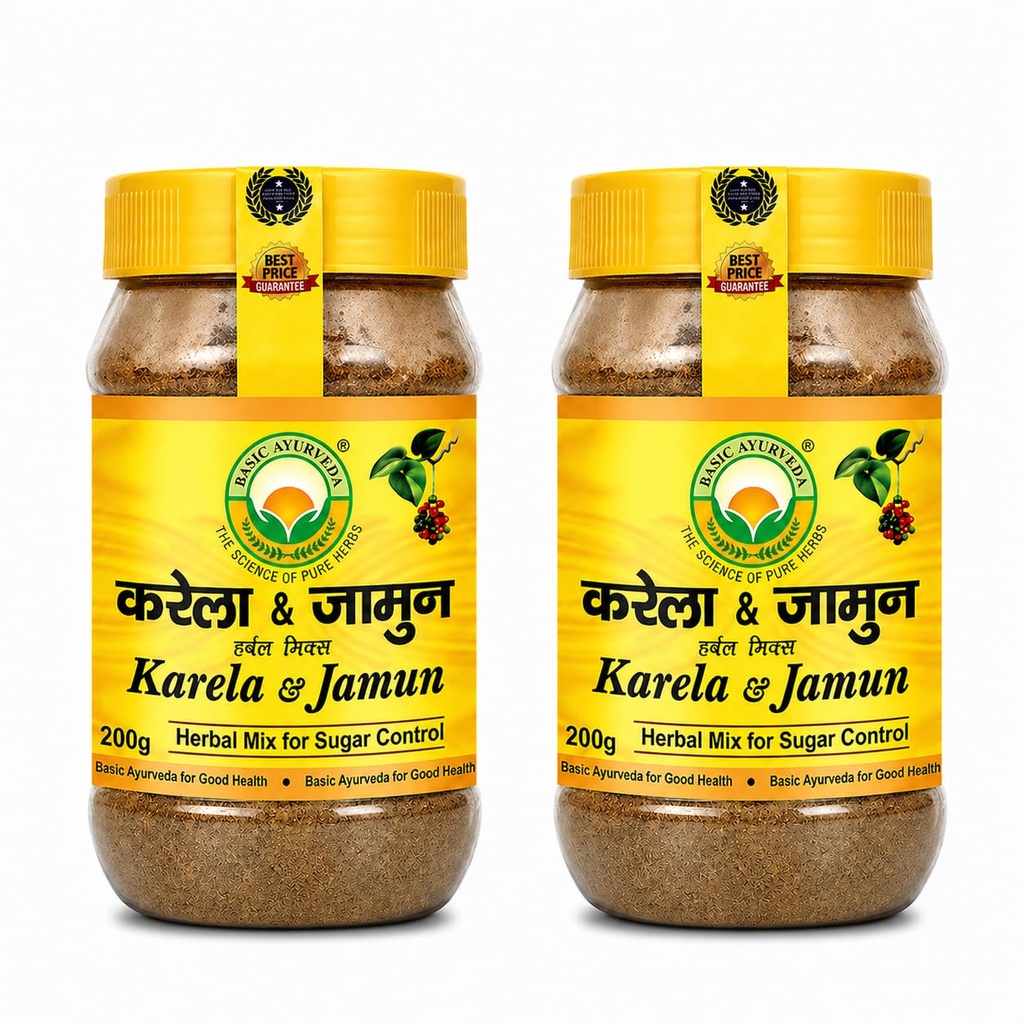Basic Ayurveda Karela & Jamun Powder 200g Pack of 2 | Herbal Ayurvedic Blend for Healthy Blood Sugar Levels | Supports Digestion Metabolism & Diabetic Care