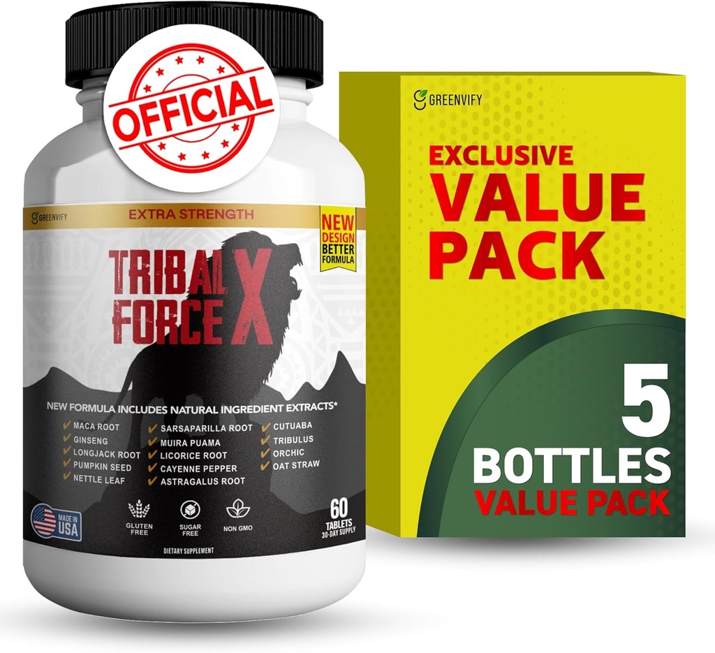 Tribal Force X indar natural gehigarria, 60 Tablet, Gluten Free, Ez-GMO, 30 eguneko hornidura (5)