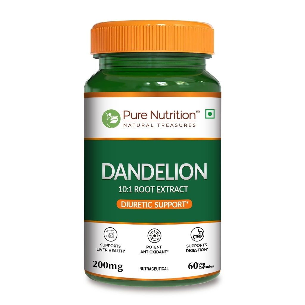 Pure Nutrition Dandelion Root Extract | Milk Thistle with Dandelion10:1 Root Extract | Supports Liver Detox Health, Digestion & Antioxidant Activity | Natural Diuretic Support - 60 Veg Capsules
