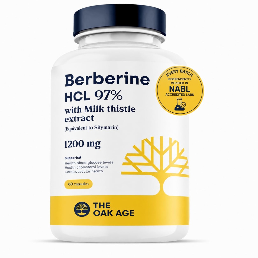 Berberine HCl 97% with Milk Thistle Supplement, 1200 mg| 60 Capsules