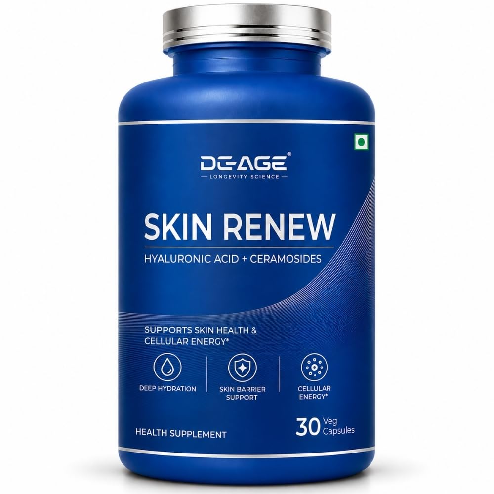 DeAge Skin Renew with Hyaluronic Acid & Ceramosides | Veg Skin Supplement for Hydration, Radiance & Elasticity | Supports Skin Health & Longevity | 30 Veg Capsules
