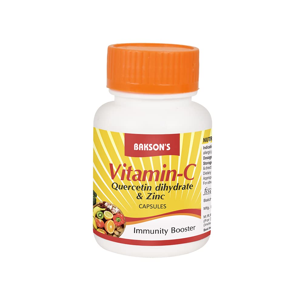Bakson's Vitamin C Immunity Booster Capsules With Quercetin & Zinc | Antioxidant & Anti Allergic Properties To Help Support Healthy Immune System, 30 Capsules