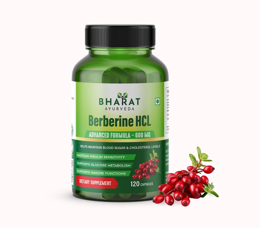 Berberine HCL 600mg Capsules – Herbal Supplement with Barberry Extract for Metabolism, Insulin Sensitivity & Antioxidant Support – Ayurvedic Formula, 120 Capsules
