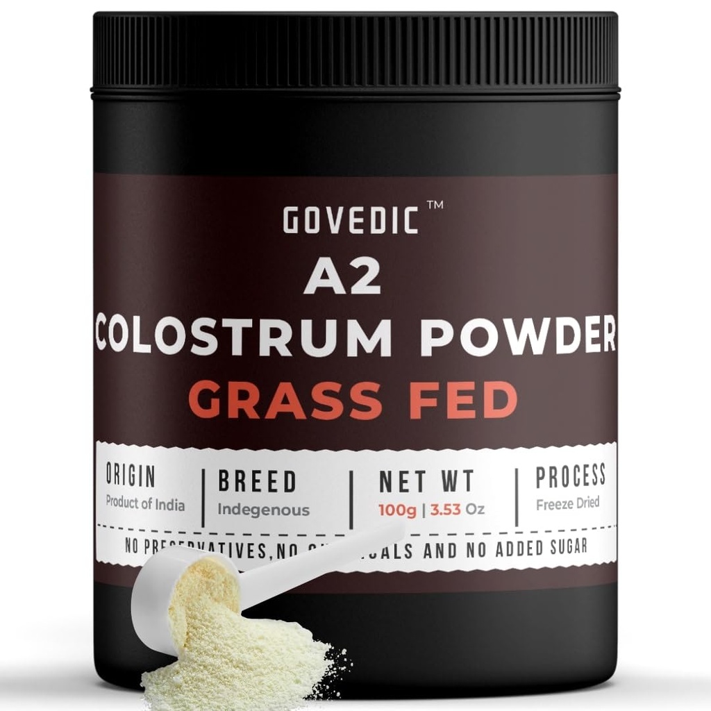 A2 Colostrum Powder 40%+ IgG | Grass Fed | Supports Gut Health, Immunity, Skin & Hair, Muscle Recovery | Unflavoured Concentrated Colostrum Powder 100g (50 Servings)