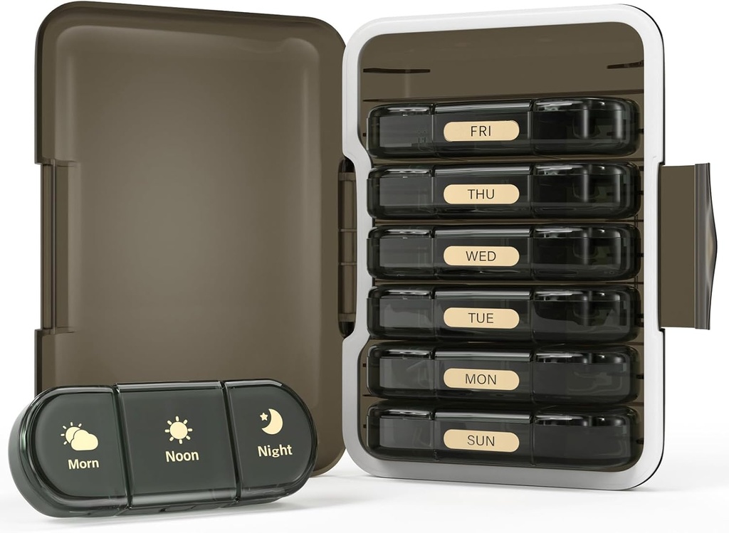 İngilis Pill Organizer 3X bir gün, 7 gün Pill Box 3 Times, Pills/Vitamin/Fish Oil/Medication/Supplements (3x7 Black)