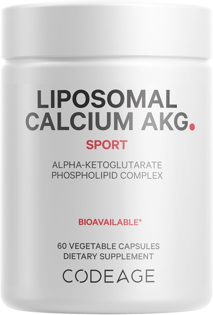 Codeage Liposomal Calcium AKG Addition - Calcium Alpha- Ketoglutarate - 2-month Supply - Liposomal Delivery - 1 Kapsulė per Serving - Non-GMO, Gluten- Free - 60 kapsulių
