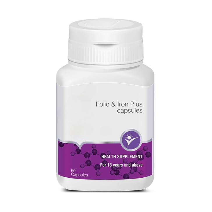 Folic & Iron Plus Veg Capsules 60 Count | Iron, Folic Acid, Vitamin C, Vitamin B12 & Zinc Health Supplement | Supports Hemoglobin, Red Blood Cell Formation and Daily Energy