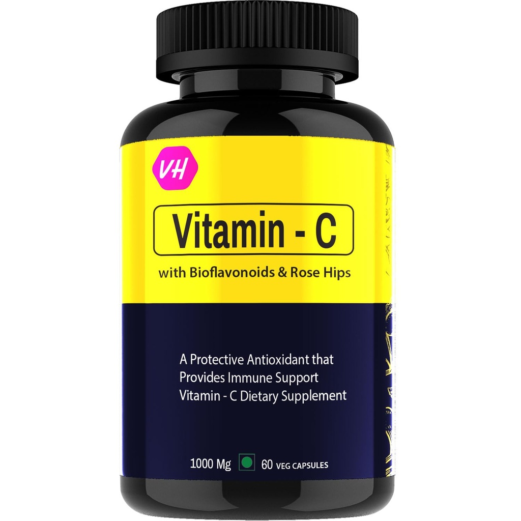 Natural Vitamin C 1000mg Complex | Rose Hips & Citrus Bioflavonoids, Amla, Orange Extract | Immune Support, Antioxidant Protection & Collagen Formation | 60 Capsules by VitaminHaat