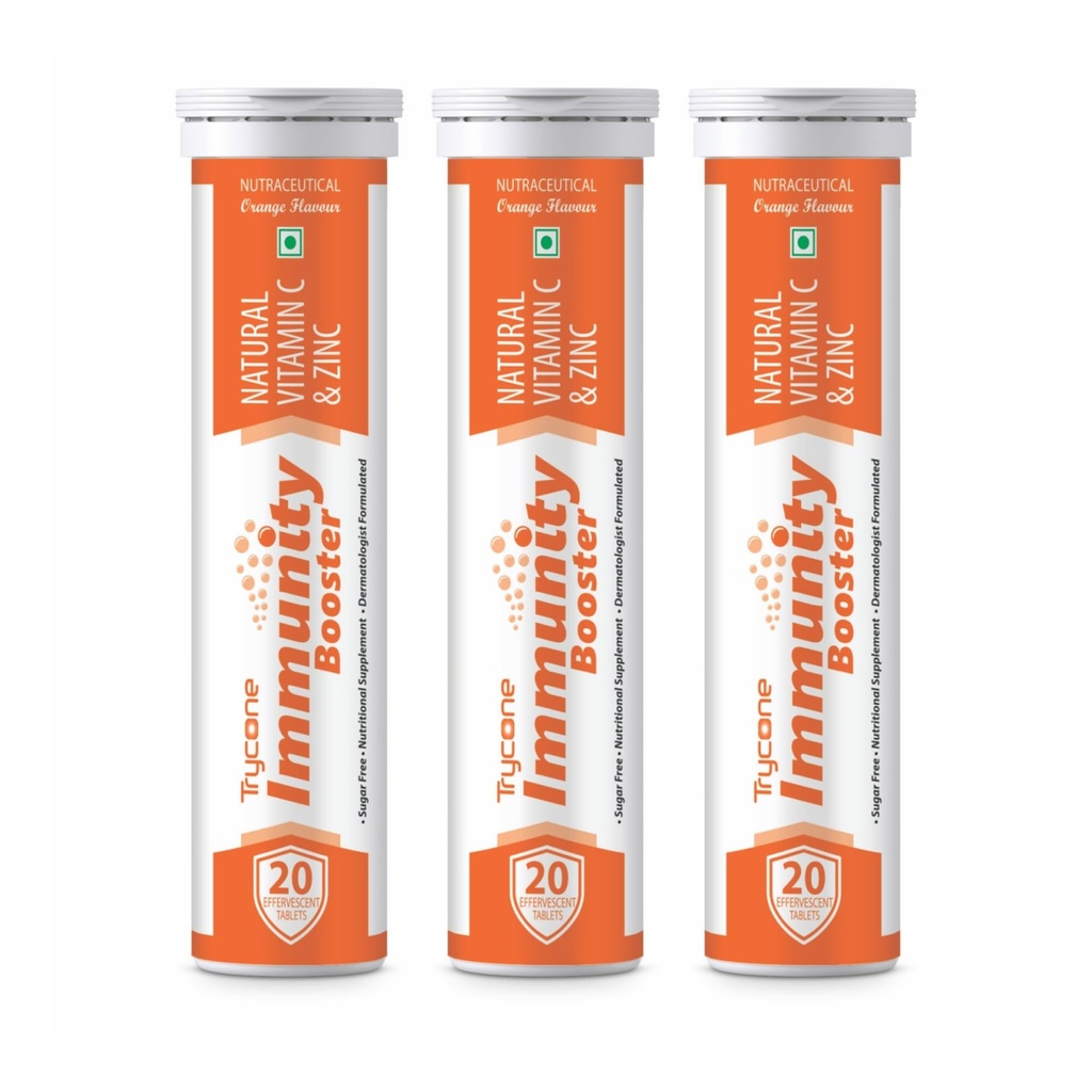 Trycone Natural Vitamin C From Amla Extract & Zinc -60 Effervescent Tablets – Antioxidant – Immunity Booster – Skin Care - Orange Flavour- Immunity Booster For Adults