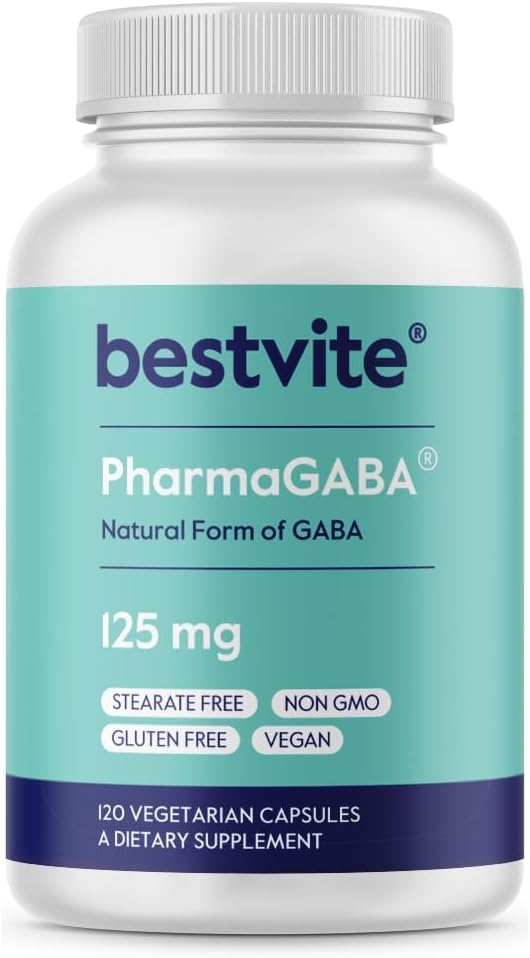 BESTVITE PharmaGABA (120 capsules de légumes) - Supplément naturel GABA - Pas de stéarate - Vegan - Non OGM - Sans gluten