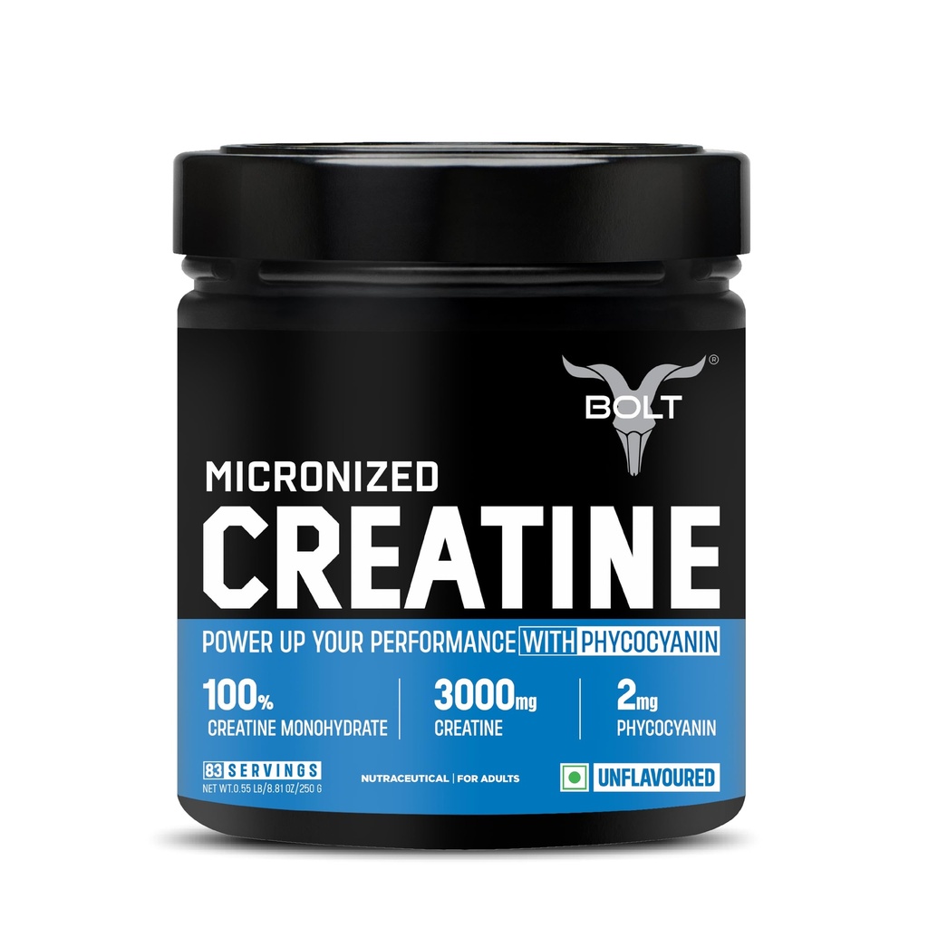 Bolt Micronised Creatine Monohydrate | 250 grams,83 Servings| Unflavored