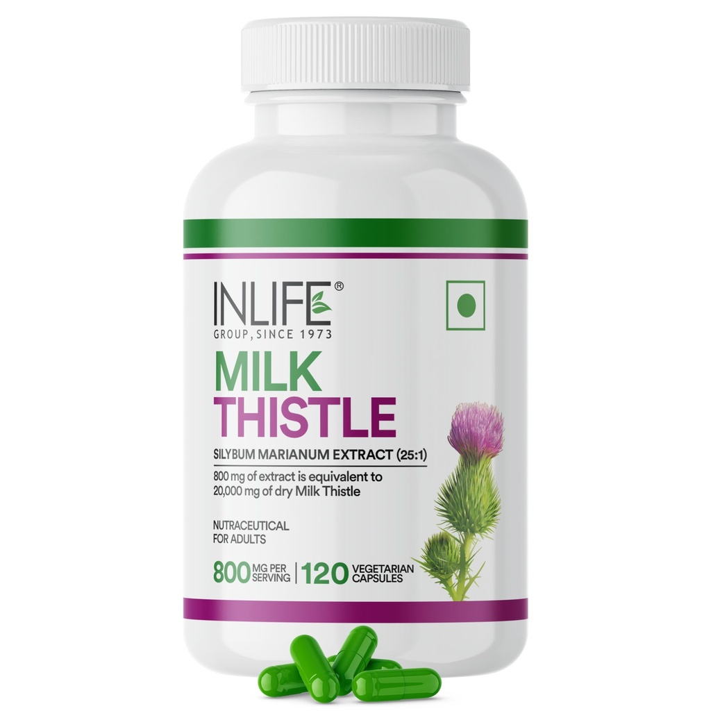 INLIFE Milk Thistle 800mg per Serving, 80% Silymarin 25:1 120 Veg Capsules