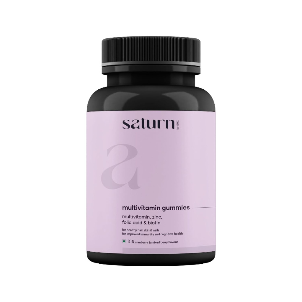 Saturn by GHC Multivitamin - 100% Vegan, 30 Gummies (Pack of 1) | Promotes Thick Hair & Restores Skin Glow Powered With Multivitamin, Biotin, Zinc & Folic Acid | Paraben, SLS-Free, Sulphate-Free