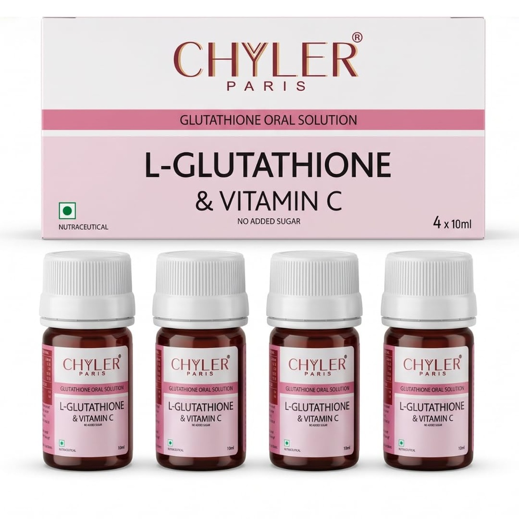 L-Glutathione 500mg Nano Shot with Vitamin C 40mg | Skin Brightening & Glow Drink | Reduces Pigmentation & Dark Spots | Antioxidant Skin Support | 4 x 10ml