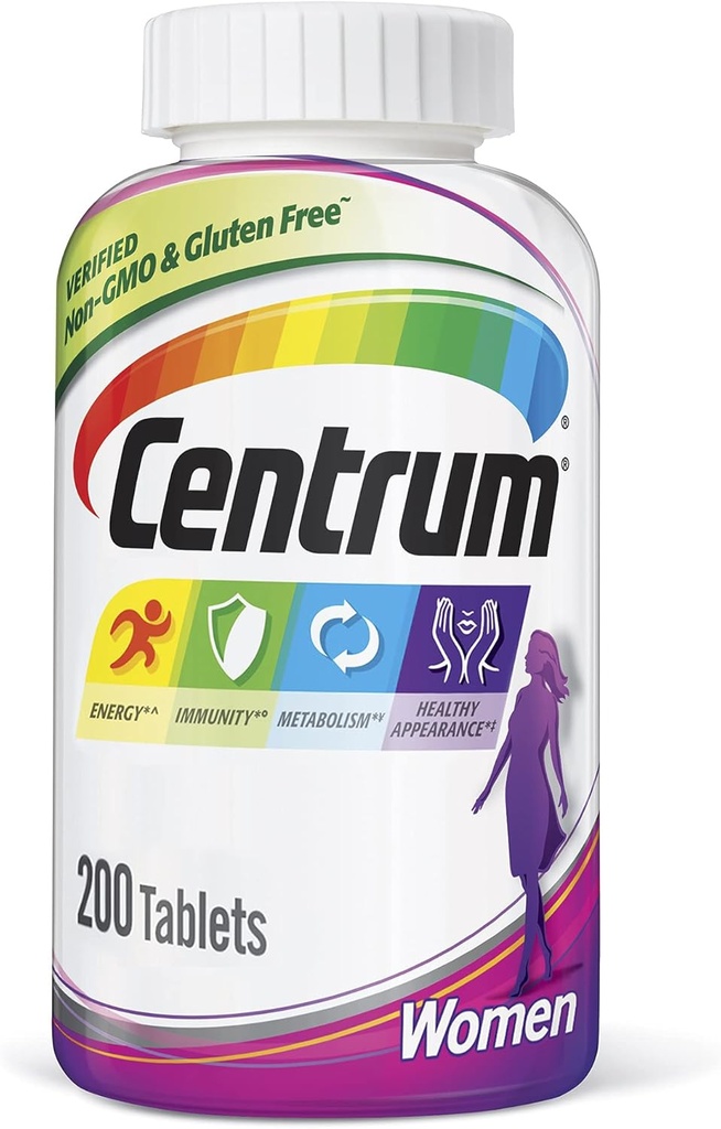Centrum Multivitaminų Tabletė moterims, multivitaminas / Multimineralinis geležies papildas, vitaminai D3, B ir antioksidantai - 200 Count