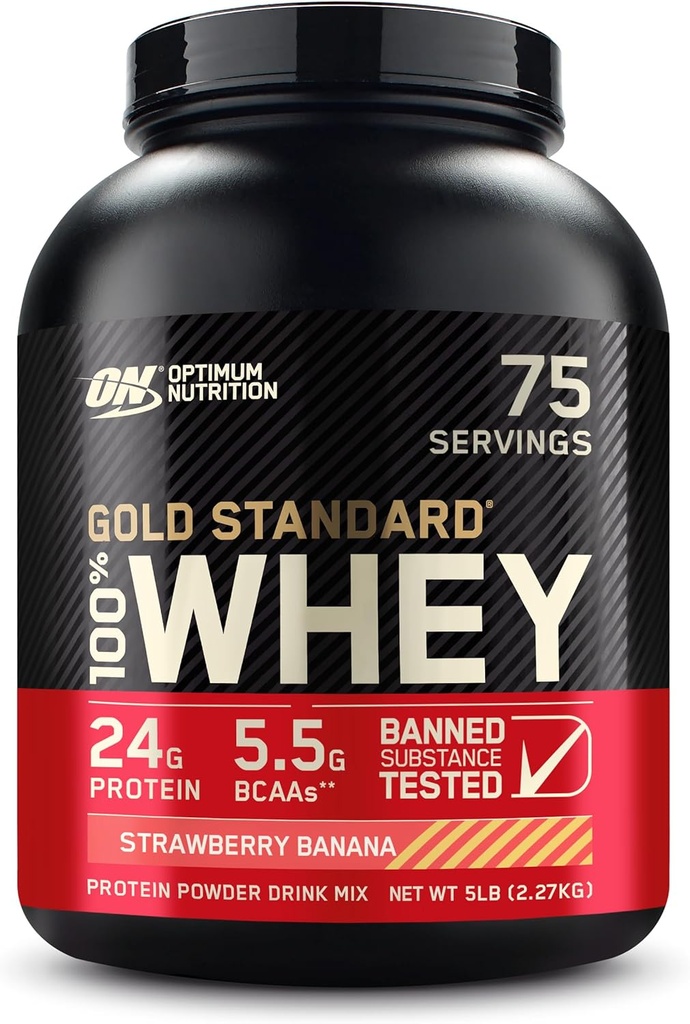Optimum Nutrition Gold Standard 100% Whey Protein Powder, Strawberry Banana, 5 pund (Packaging May Vary)