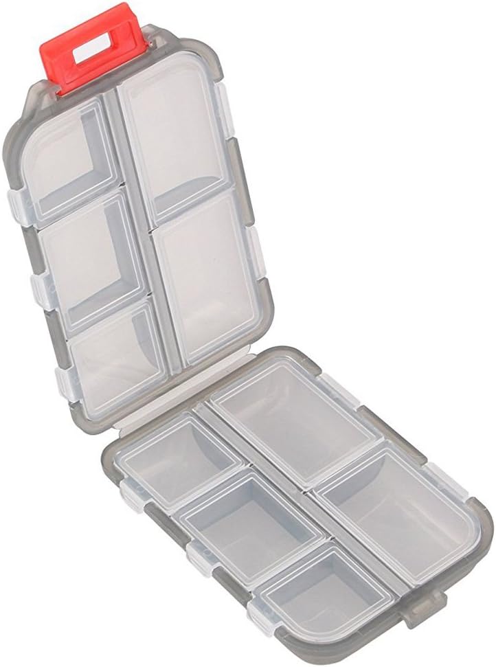 Pill Case - Portable Supplements Tablet Container Box with 10 Compartments - Meditsiin Kapsel Vitamiin Kokkupandav Korraldaja Dispenser Hoidja Reisi Tasku Rahakott - Clear Black